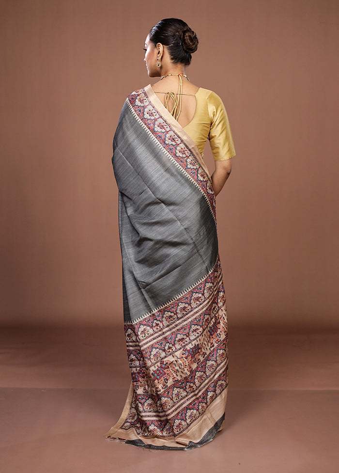 Green Tussar Silk Saree With Blouse Piece