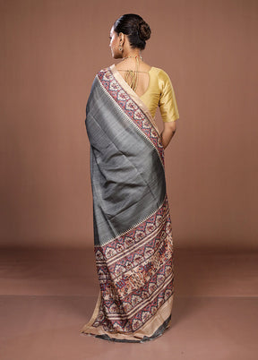Green Tussar Silk Saree With Blouse Piece