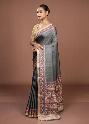 Green Tussar Silk Saree With Blouse Piece