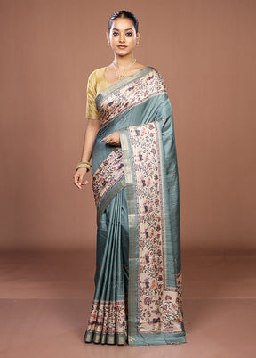 Green Tussar Silk Saree With Blouse Piece