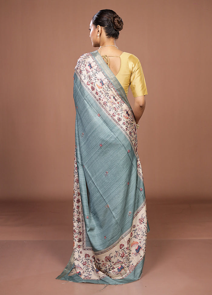 Green Tussar Silk Saree With Blouse Piece