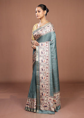 Green Tussar Silk Saree With Blouse Piece