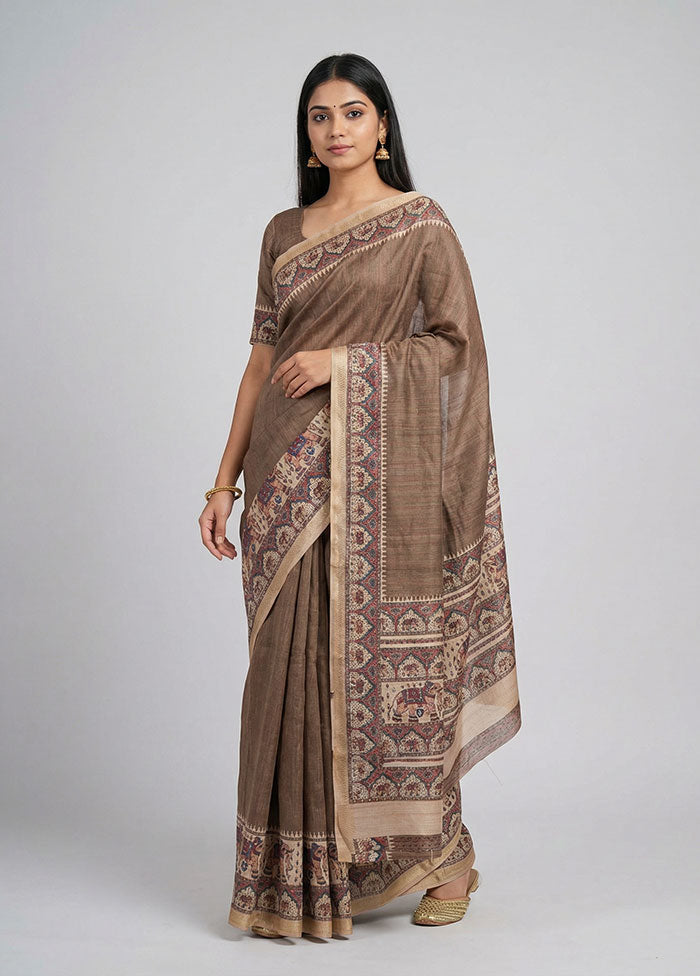 Cream Tussar Silk Saree With Blouse Piece