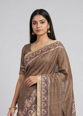 Cream Tussar Silk Saree With Blouse Piece