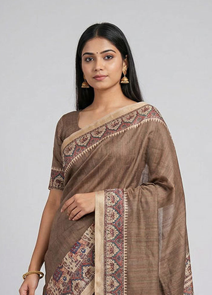Cream Tussar Silk Saree With Blouse Piece
