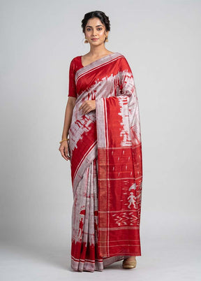 Cream Printed Silk Saree Without Blouse Piece