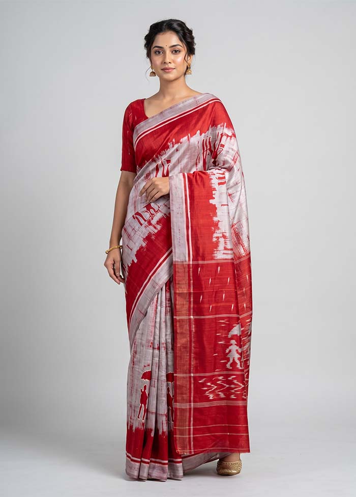 Cream Printed Silk Saree Without Blouse Piece