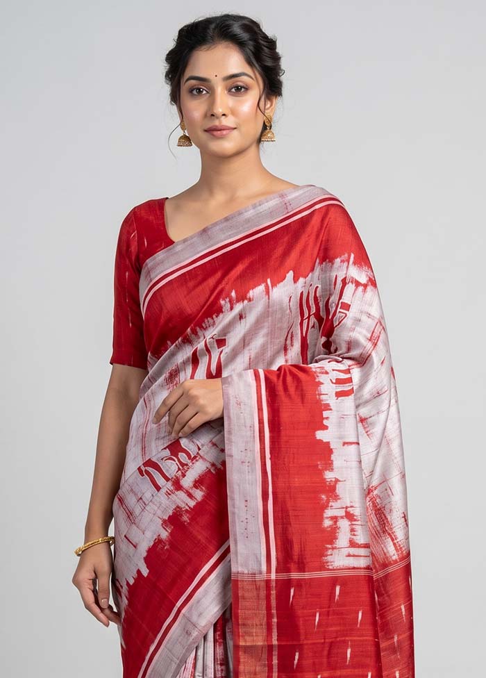 Cream Printed Silk Saree Without Blouse Piece