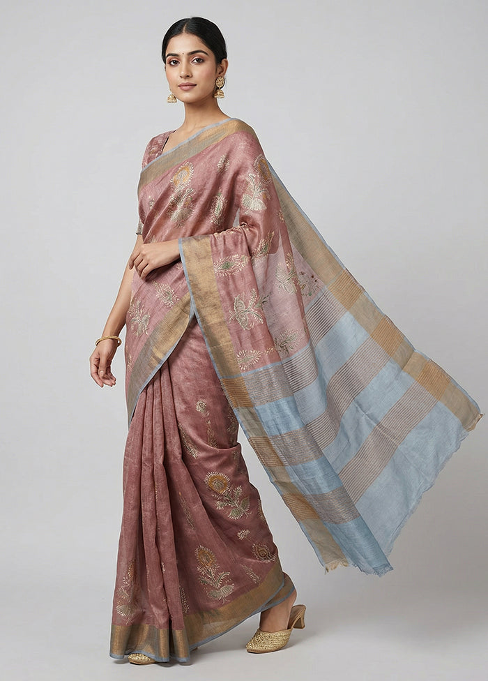 Pink Tussar Silk Saree With Blouse Piece