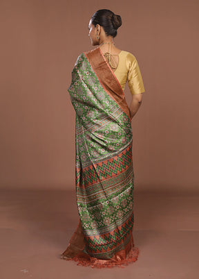 Green Tussar Silk Saree With Blouse Piece