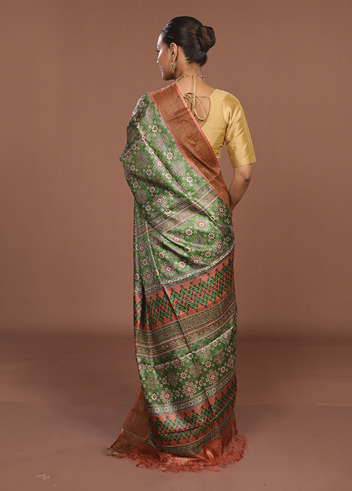 Green Tussar Silk Saree With Blouse Piece