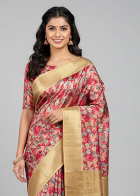 Pink Tussar Silk Saree With Blouse Piece