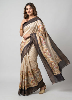 Cream Tussar Silk Saree With Blouse Piece