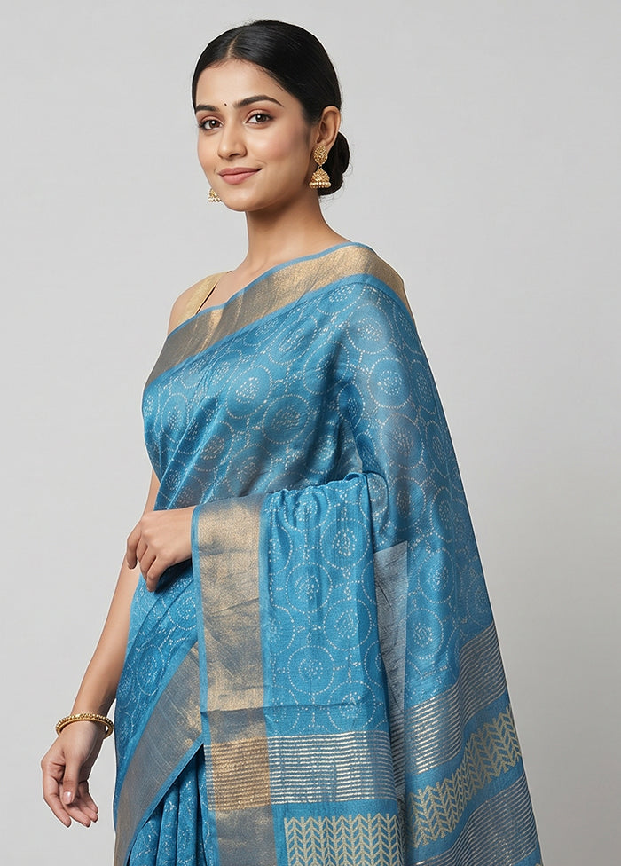 Blue Tussar Silk Saree With Blouse Piece