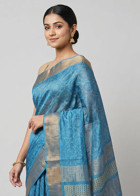 Blue Tussar Silk Saree With Blouse Piece