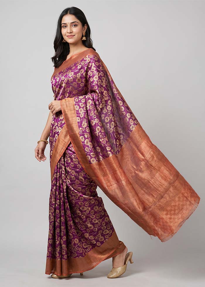 Purple Tussar Silk Saree With Blouse Piece
