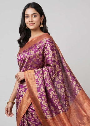 Purple Tussar Silk Saree With Blouse Piece