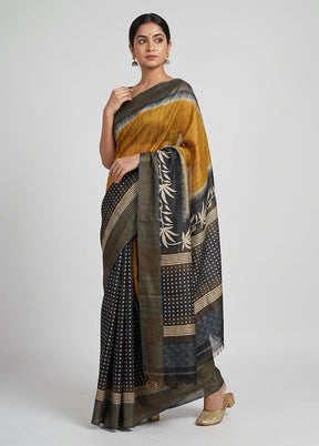 Yellow Tussar Silk Saree With Blouse Piece