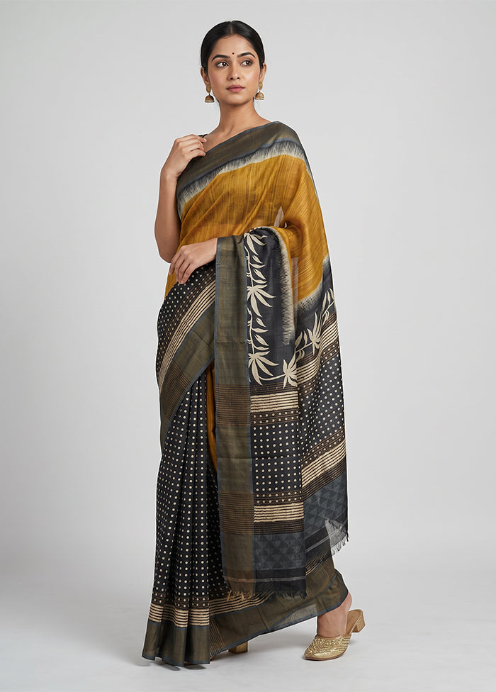 Yellow Tussar Silk Saree With Blouse Piece