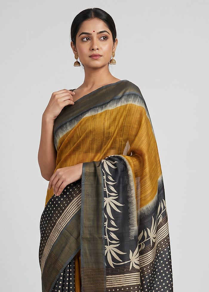 Yellow Tussar Silk Saree With Blouse Piece