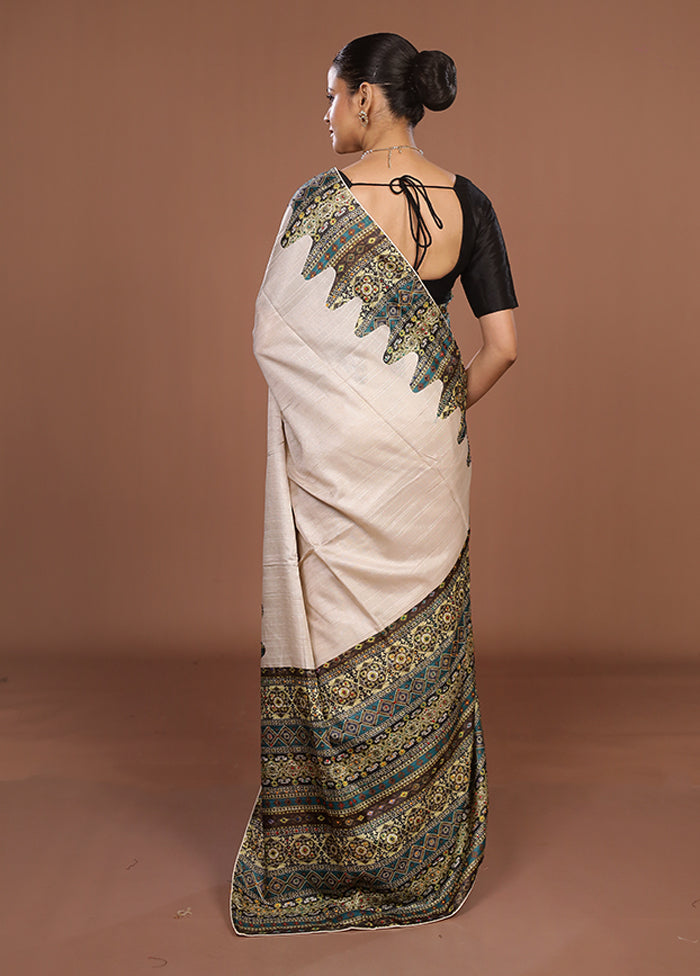 Grey Tussar Silk Saree With Blouse Piece