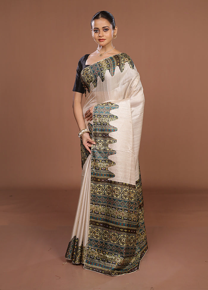 Grey Tussar Silk Saree With Blouse Piece