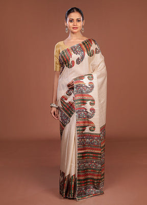 Grey Tussar Silk Saree With Blouse Piece