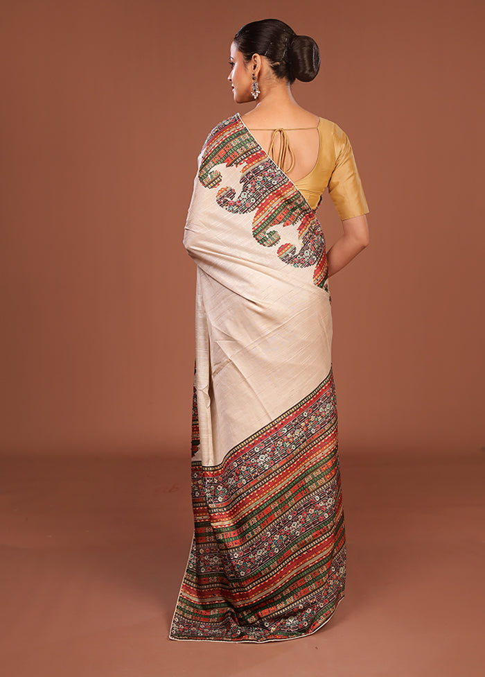 Grey Tussar Silk Saree With Blouse Piece