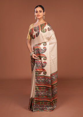 Grey Tussar Silk Saree With Blouse Piece