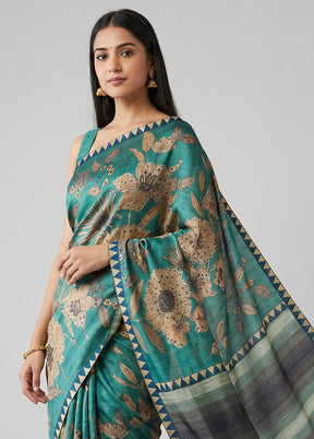 Grey Tussar Silk Saree With Blouse Piece