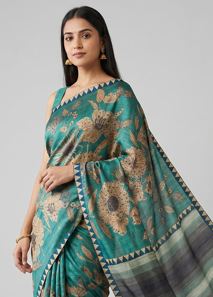 Grey Tussar Silk Saree With Blouse Piece