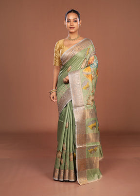 Green Tussar Silk Saree With Blouse Piece