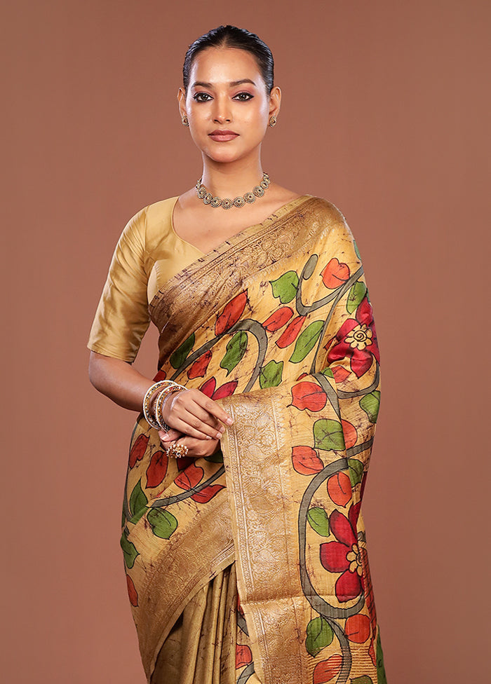 Multicolor Tussar Silk Saree With Blouse Piece