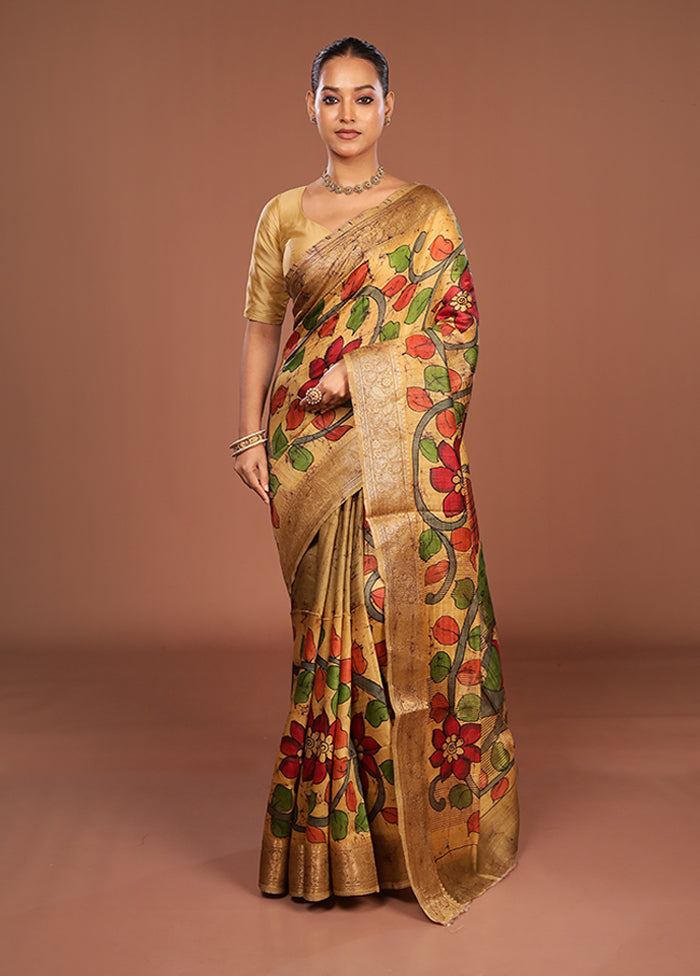 Multicolor Tussar Silk Saree With Blouse Piece