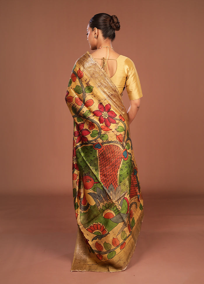 Multicolor Tussar Silk Saree With Blouse Piece