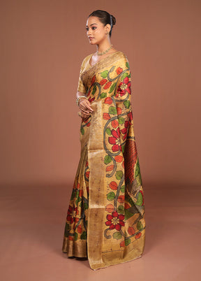 Multicolor Tussar Silk Saree With Blouse Piece