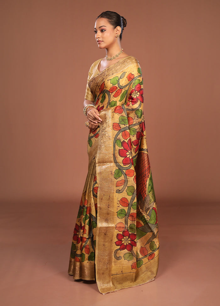 Multicolor Tussar Silk Saree With Blouse Piece