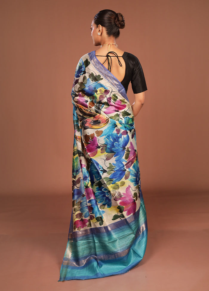 Multicolor Tussar Silk Saree With Blouse Piece