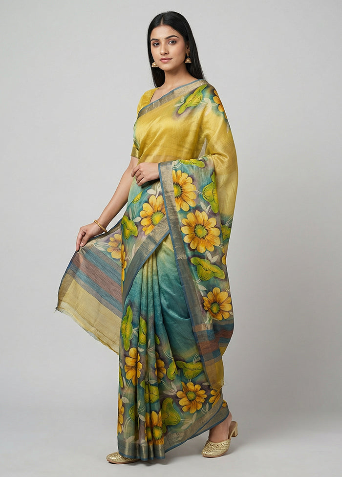Green Tussar Silk Saree With Blouse Piece