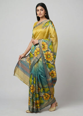Green Tussar Silk Saree With Blouse Piece