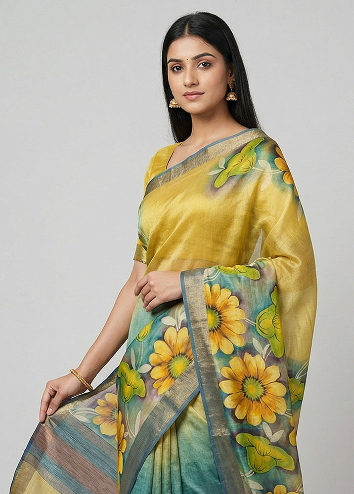 Green Tussar Silk Saree With Blouse Piece