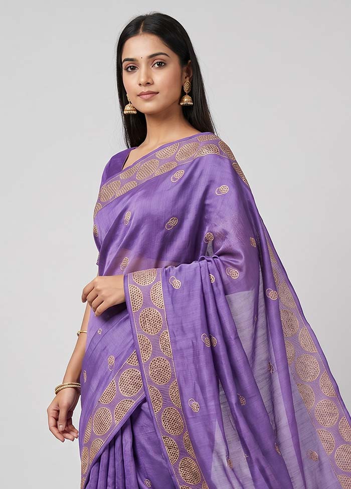 Purple Handloom Tussar Pure Silk Saree With Blouse Piece