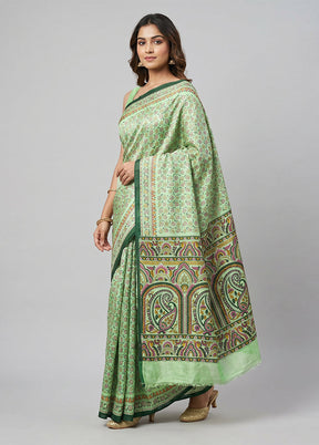 Green Printed Silk Saree Without Blouse Piece
