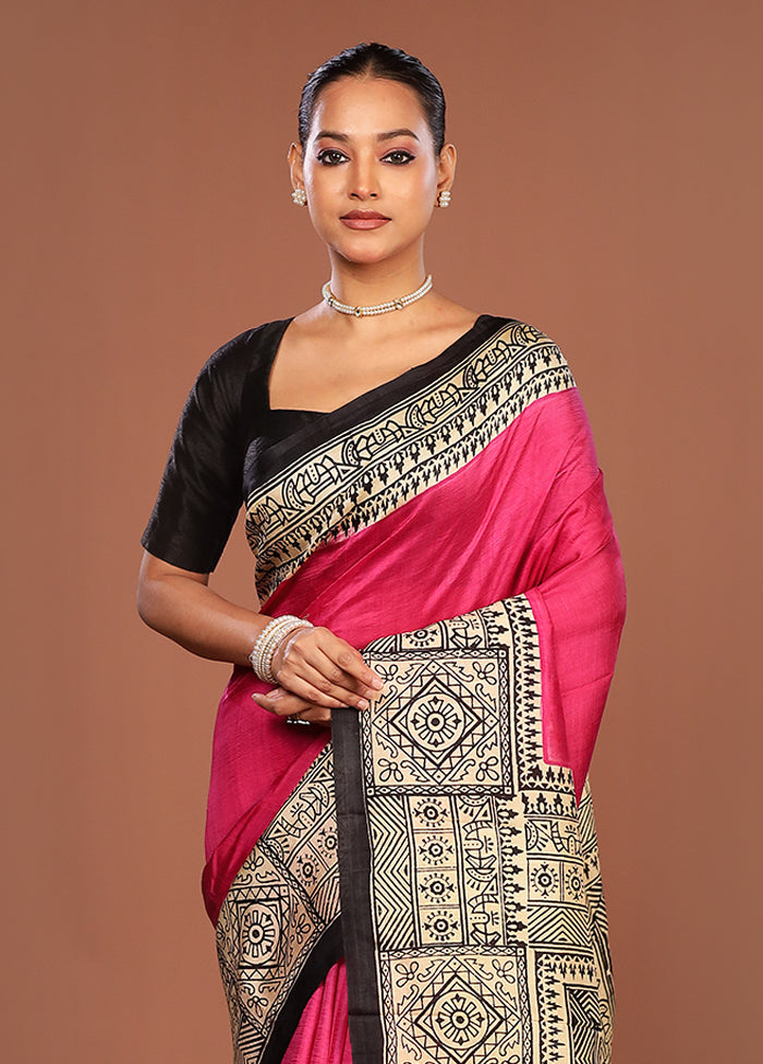 Pink Printed Pure Silk Saree Without Blouse Piece