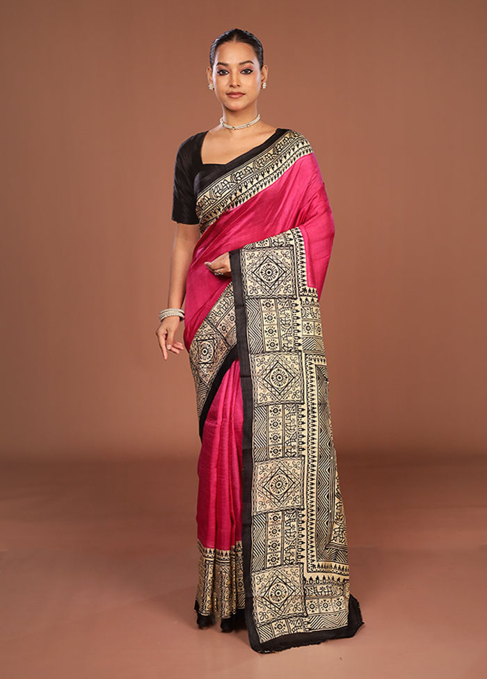 Pink Printed Pure Silk Saree Without Blouse Piece