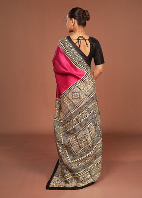 Pink Printed Pure Silk Saree Without Blouse Piece