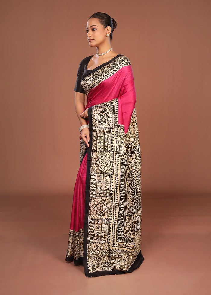 Pink Printed Pure Silk Saree Without Blouse Piece
