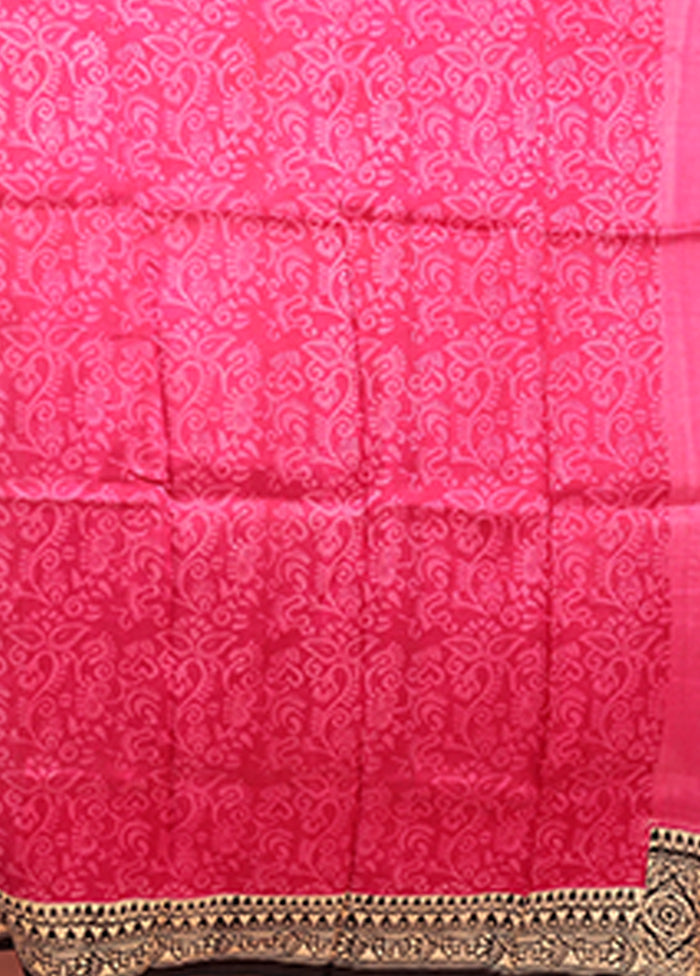 Pink Printed Pure Silk Saree Without Blouse Piece