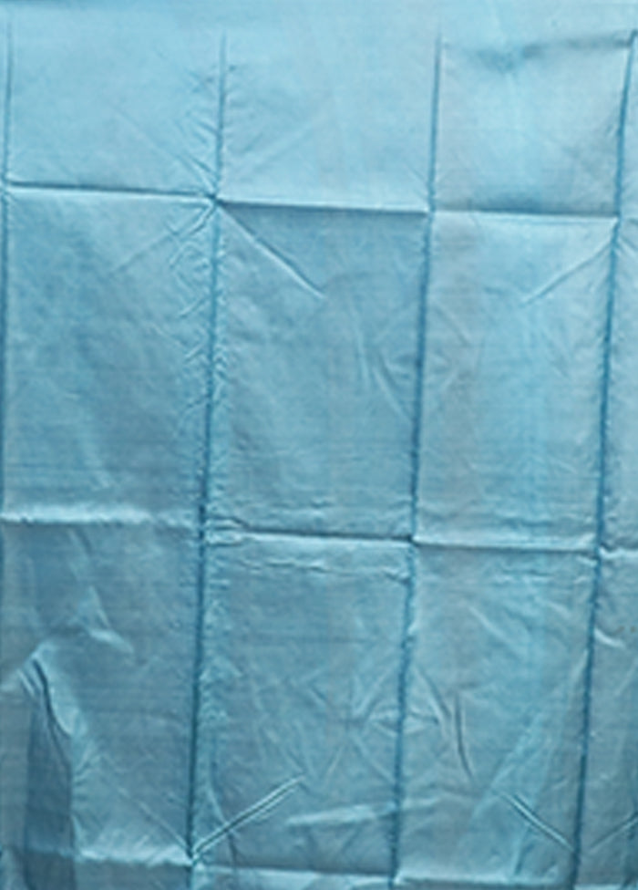 Blue Printed Pure Silk Saree Without Blouse Piece