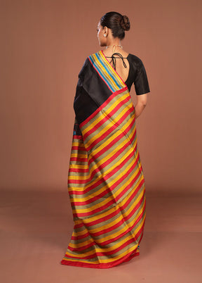 Black Printed Pure Silk Saree Without Blouse Piece